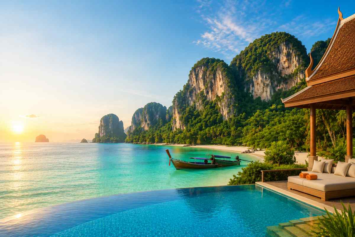 Thailand Tour Package from India Bangkok skyline Pattaya Coral Island speedboat tour Phuket tropical beach resort Thailand Bangkok temple sightseeing itinerary Phi Phi Island Thailand crystal clear water Luxury Thailand holiday package from India Pattaya beach evening nightlife Phuket island vacation scenery